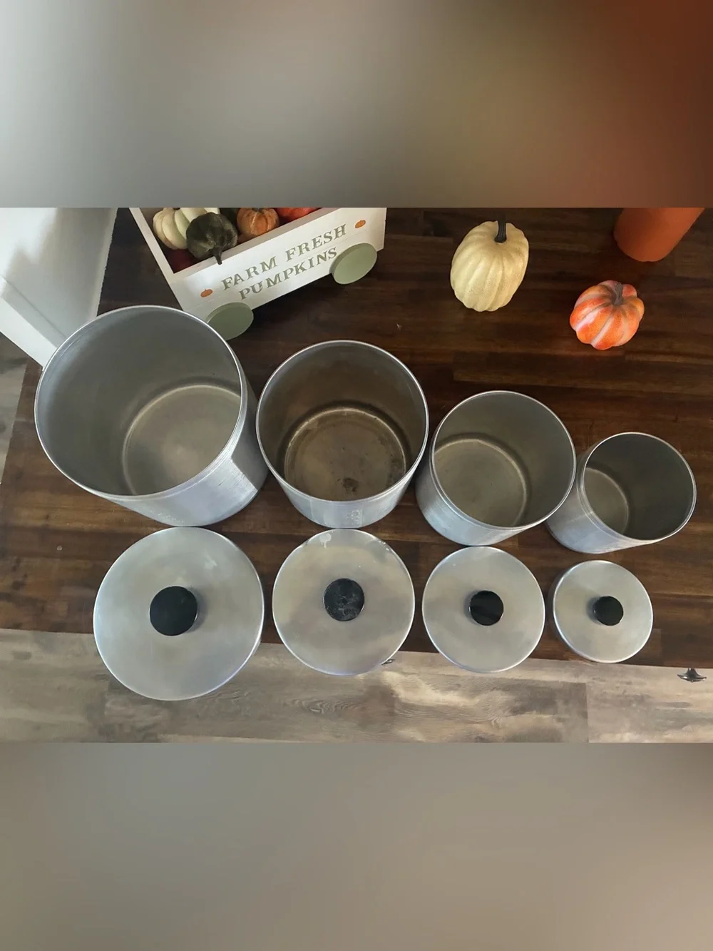 Vintage Aluminum MCM Spun Canister Set with Lids - Silver